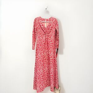 Vintage 1970s Disco Groovy Maxi Dress M Textured Red Polyester Dress Handmade